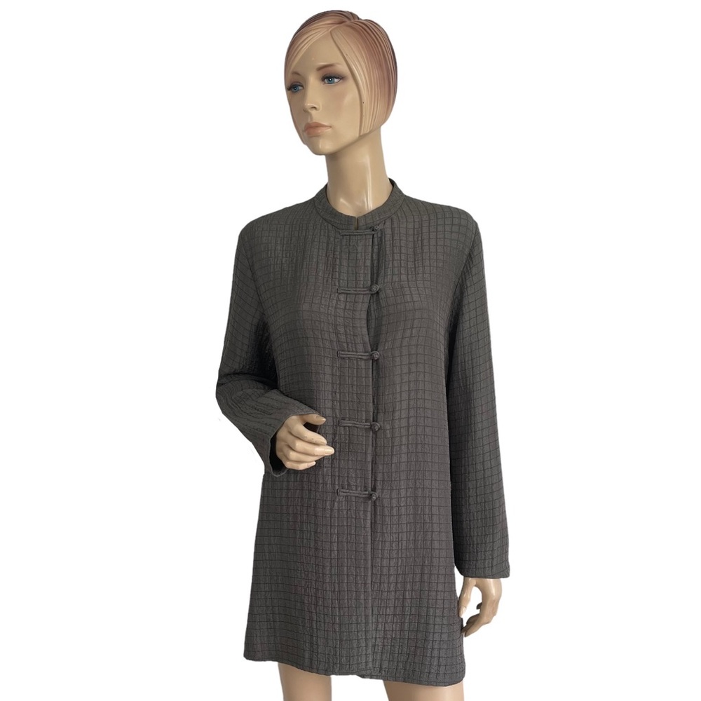 Eileen Fisher Women's Frog Button Square Textured Silk Blend Tunic Jacket Medium